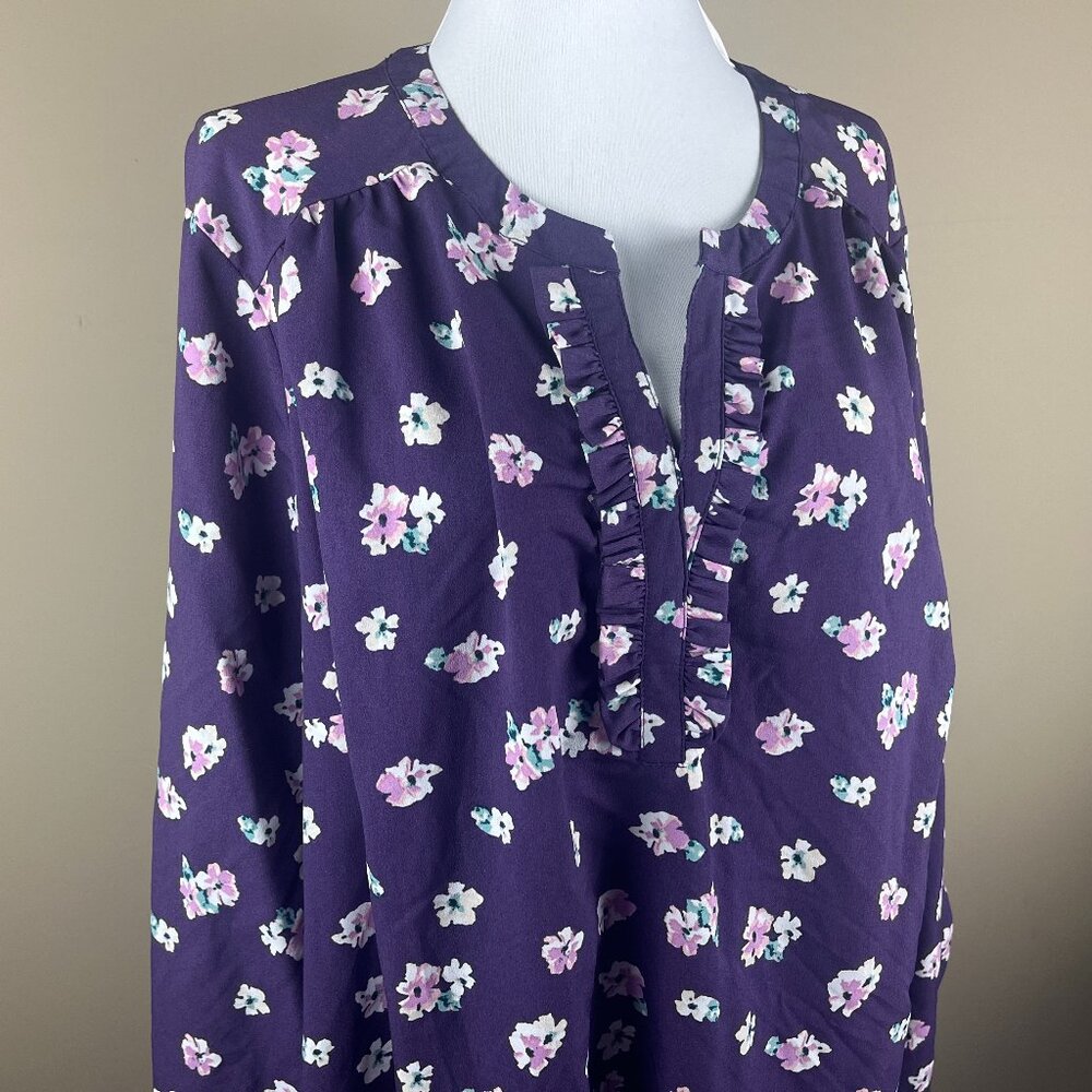 Lane Bryant Long Sleeve Blouse Plus Size 18, Purple Pink, Floral Print